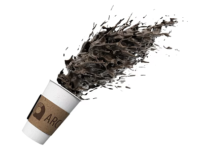 White Paper Cup With ART Logo Featuring Coffee Splashing Dynamic Effect 3d model