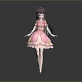 Cute Child Character With Pink Dress Bows Long Hair And Hat
