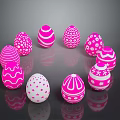 Cute Easter Bunny With Pink Patterned Eggs On Reflective Black Surface 3d model