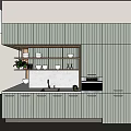 Modern Kitchen Interior With Light Green Cabinets Countertop Sink And Plant