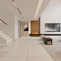Modern Duplex Living Room Interior With TV Wall Coffee Table And Floor to Ceiling Windows