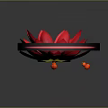 Vibrant Red Blooming Lotus Flower With Glowing Accents On Black Square Base