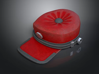 Red Formal Hat With Circular Top Gray Edging And Metallic Buckles 3d model