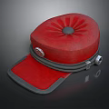 Red Formal Hat With Circular Top Gray Edging And Metallic Buckles