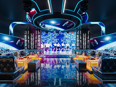 Modern KTV Room With Colorful Lights Stage And Sofas 3d model