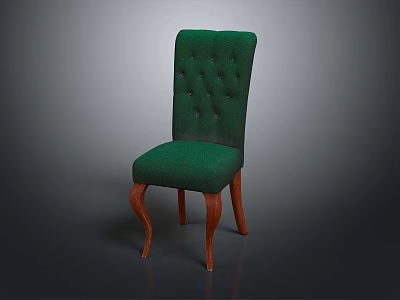 Elegant Green Leisure Chair With Tufted Backrest And Curved Wooden Legs 3d model