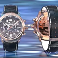 Luxury Mechanical Wristwatch Black Dial Rose Gold Bezel Leather Strap White Stitching Design