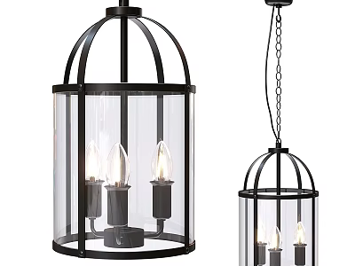 Modern Chandelier With Black Metal Frame Transparent Glass Shade And Candle Bulbs 3d model
