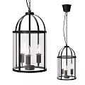 Modern Chandelier With Black Metal Frame Transparent Glass Shade And Candle Bulbs