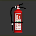 Red Fire Extinguisher with Black Handle Nozzle Safety Labels and Instruction Symbols