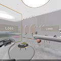 Luxury Beauty Hair Salon Interior With Sofa Display Shelves Round Pendant Light And Marble Floor