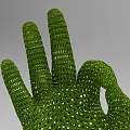 Green Granular OK Hand Gesture Sculpture Composed of Small Particles With Square Base