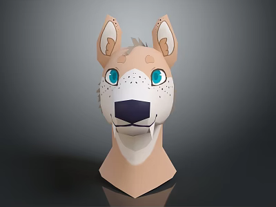 Light Brown Animal Head Sculpture Carving with Blue Eyes and Cartoon Style Features 3d model