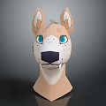 Light Brown Animal Head Sculpture Carving with Blue Eyes and Cartoon Style Features
