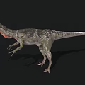 Realistic Green And Red Dinosaur Model With Open Mouth On Black Background