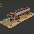 Red and White Oil Tank Truck Model Displayed on Sandy Base With Stones
