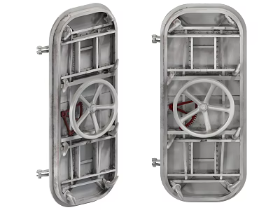 Twin Metal Industrial Hatches With Handwheel And Steel Frame Structure 3d model