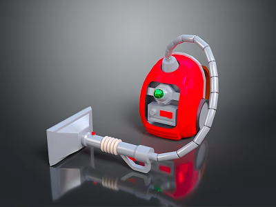 Powerful Red Electronic Vacuum Cleaner For Home Use With Gray Hose And Nozzle 3d model