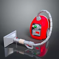 Powerful Red Electronic Vacuum Cleaner For Home Use With Gray Hose And Nozzle