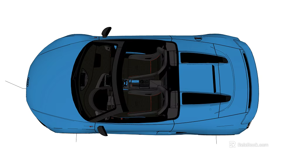 Blue Convertible Car Top View With Interior Cockpit Seats And Dashboard 3d model 