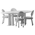 Oval Wooden Dining Table And Four Chairs Set With Red Legs And Curved Backrest Design