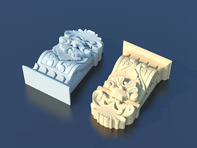 Two Ornate Carved Sculptures with Intricate Traditional Patterns 3d model