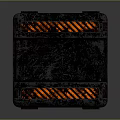 Industrial Storage Crate With Red Panel Black Exterior Orange Warning Stripes And Lift Here Labels