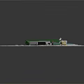 Construction Model With Gray Ground Green Mechanical Arm Blue Circle Scattered Parts And Yellow Fence