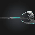 Detailed Double Bladed Axe With Metallic Body And Blue Glowing Edges