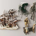 Bronze Sculptures of Historical Figures with Cart Tools and Various Poses