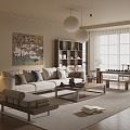 Qui Ji Home Living Room Sofa Tea Table Combination Tea Table and Chair Combination Antique Frame 3d model