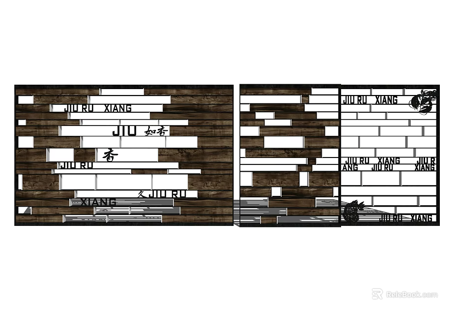 Wooden And White Brick Partition Design With Multiple Styles For Interior Decor 3d model 