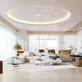 Modern Living Dining Room Interior With Sofa Coffee Table Pendant Lights And Green Plants