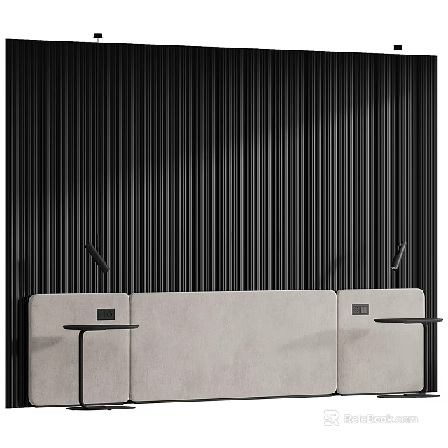 Black Vertical Slat Wall Interior With Beige Seats And Side Tables 3d model 
