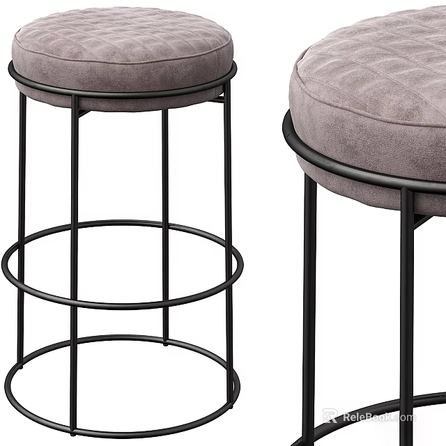 Modern Bar Stools With Gray Upholstered Seats And Black Metal Frames 3d model 
