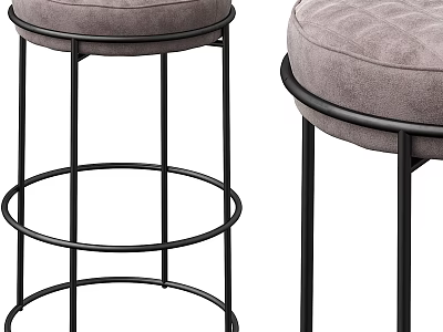 Modern Bar Stools With Gray Upholstered Seats And Black Metal Frames 3d model