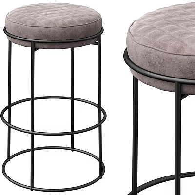 Modern Bar Stools With Gray Upholstered Seats And Black Metal Frames 3d model