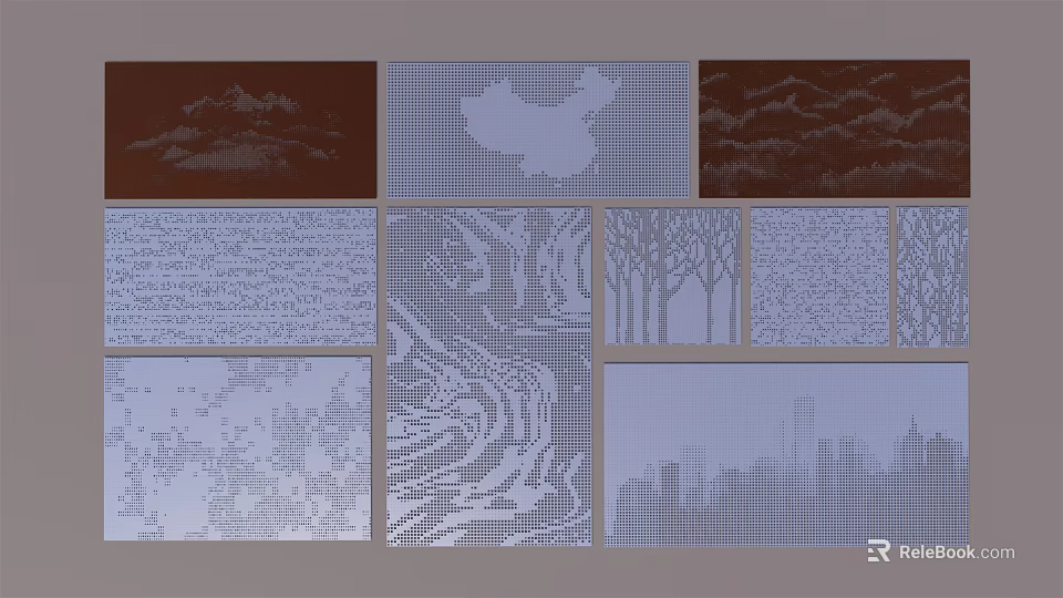 Decorative Wall Panels With Diverse Patterns Mountain China Map Wave And Trees 3d model