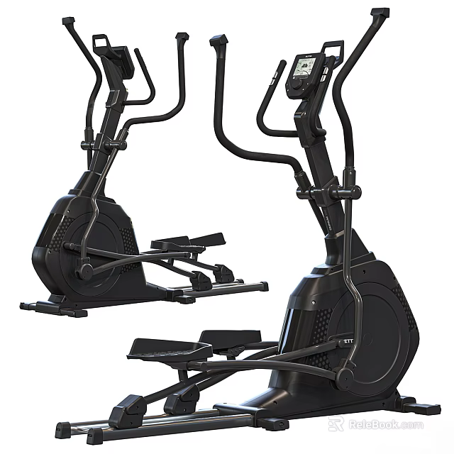 Black Elliptical Exercise Machines With Digital Displays And Pedal Systems 3d model 