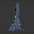 Blue Mermaid Style Long Sleeve Dress With Shimmering Fabric And Elegant Floor Length Design
