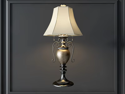 Elegant Vintage Style Table Lamp With Metal Base Cream Lampshade And Decorative Details 3d model