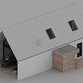 Modern Detached House with Gray Metal Roof Dormer Windows Wooden Entrance and Outdoor Seating Area