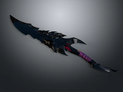 Black Fantasy Sword With Intricate Spiked Design And Purple Wrapped Handle 3d model