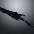 Black Fantasy Sword With Intricate Spiked Design And Purple Wrapped Handle