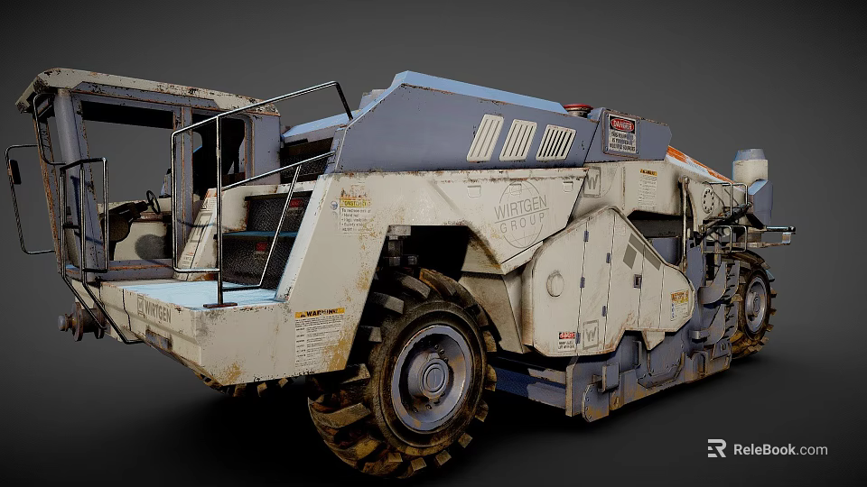 Heavy Industrial Machinery With Large Worn Tires And Blue Gray Metal Body 3d model 