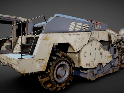 Heavy Industrial Machinery With Large Worn Tires And Blue Gray Metal Body 3d model