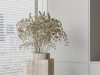 Minimalist Modern Vase with Dried Flowers by White Wall and Window Blinds 3d model