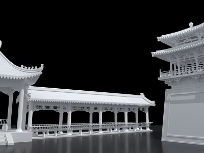 Ancient Chinese Architecture With Flying Eaves Long Corridor And Multi Story Pavilion 3d model