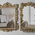 Ornate Gold Framed Decorative Mirrors With Intricate Carvings Reflecting Interior Elements 3d model