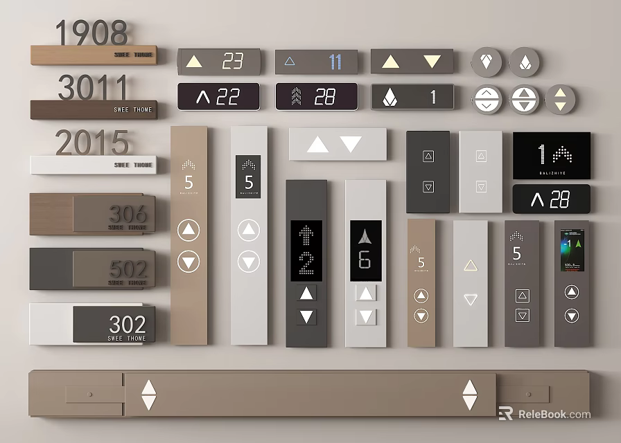 Modern Switch Panels With Different Models Digital Display And Arrow Symbols In Neutral Tones 3d model 